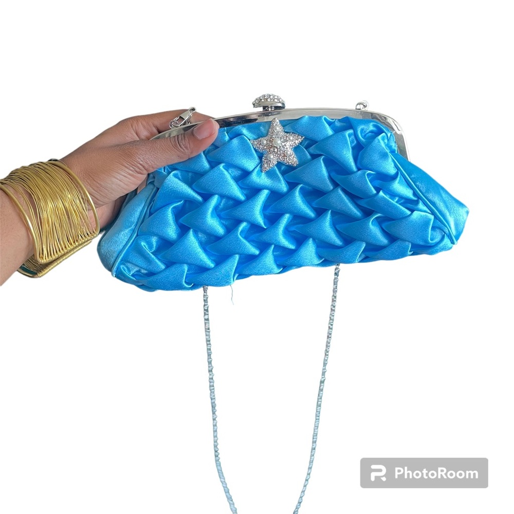 Selini Mermaidcore Ocean Blue Satin Tufted Clutch